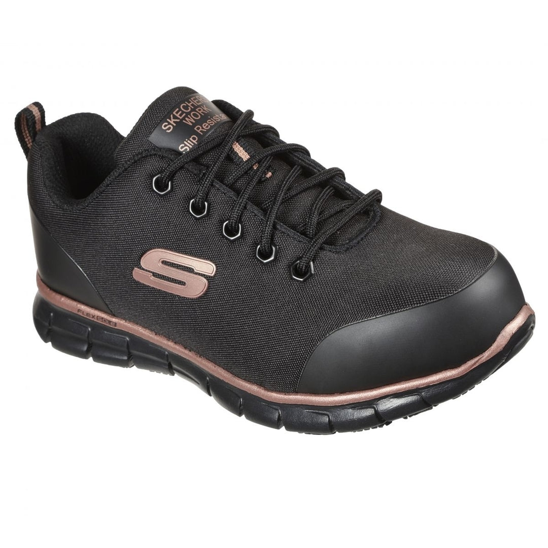 SKECHERS WORK Womens Sure Track - Chiton Alloy Toe Work Shoe Black/Rose Gold - 108025/BKRG BLK/ROSE-GOLD Image 2