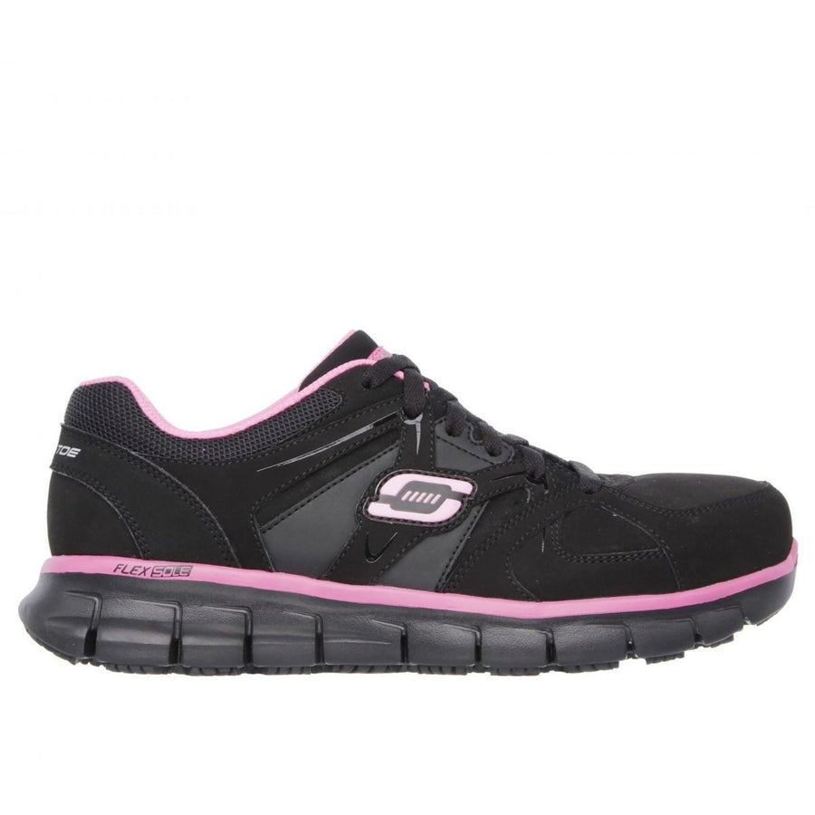 SKECHERS WORK Womens Synergy - Sandlot Alloy Toe Lace-Up Work Shoe Black/Pink - 76553/BKPK 6 BLACK/PINK Image 1