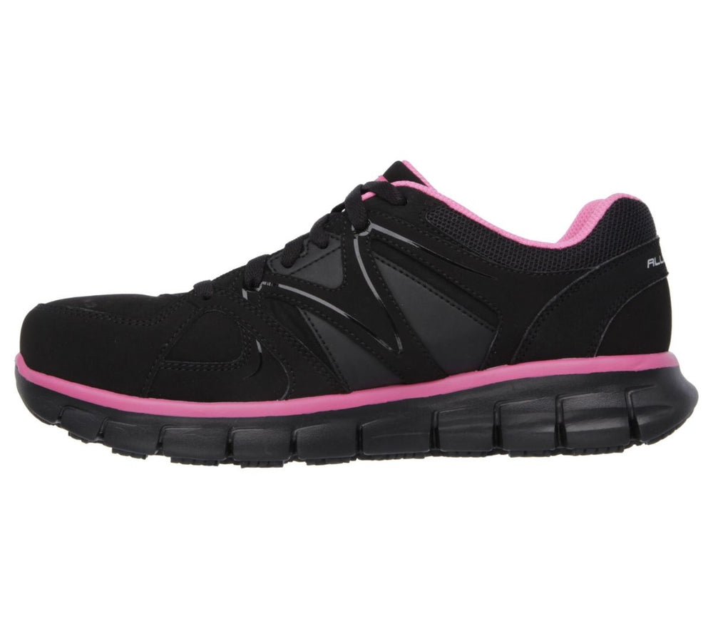 SKECHERS WORK Womens Synergy - Sandlot Alloy Toe Lace-Up Work Shoe Black/Pink - 76553/BKPK 6 BLACK/PINK Image 2