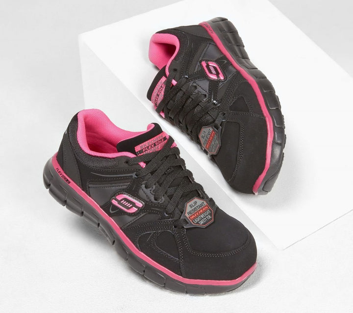 SKECHERS WORK Womens Synergy - Sandlot Alloy Toe Lace-Up Work Shoe Black/Pink - 76553/BKPK 6 BLACK/PINK Image 3