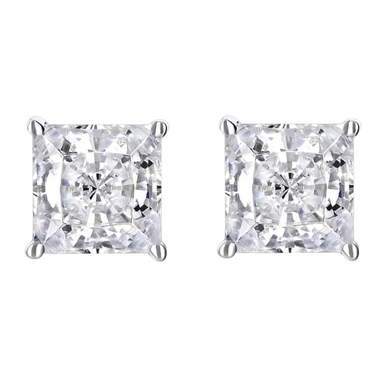 14k White Gold 1/2 Carat Solitaire Created Diamond 2 Pair Round And Princess Stud Earrings Image 3