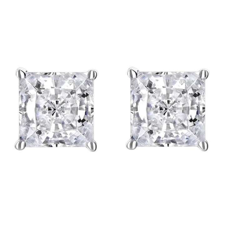 14k White Gold 1/2 Carat Solitaire Created Diamond 2 Pair Round And Princess Stud Earrings Image 3