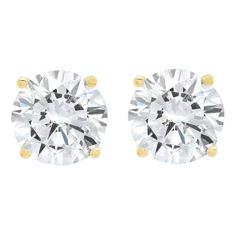 14k Yellow Gold 1/2 Carat Solitaire Created Diamond 2 Pair Round And Princess Stud Earrings Image 2