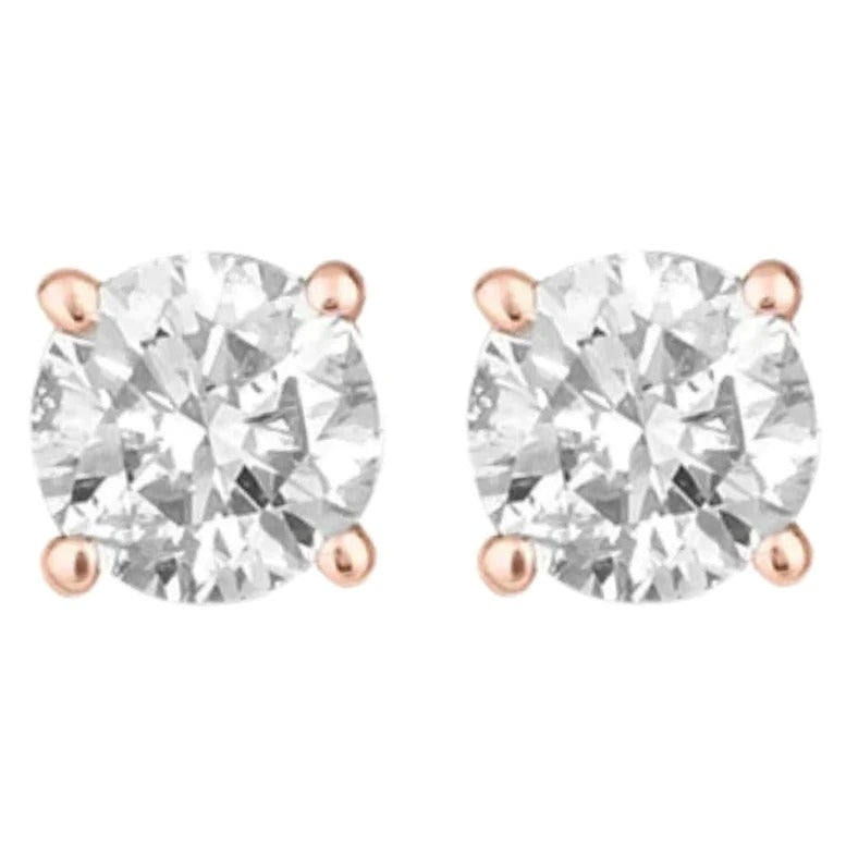 14k Rose Gold 1/2 Carat Solitaire Created Diamond 2 Pair Round And Princess Stud Earrings Image 2