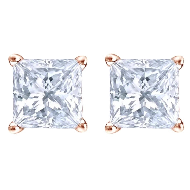 14k Rose Gold 1/2 Carat Solitaire Created Diamond 2 Pair Round And Princess Stud Earrings Image 3