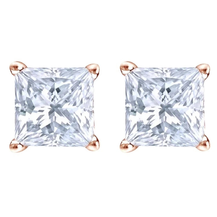 14k Rose Gold 1/2 Carat Solitaire Created Diamond 2 Pair Round And Princess Stud Earrings Image 3