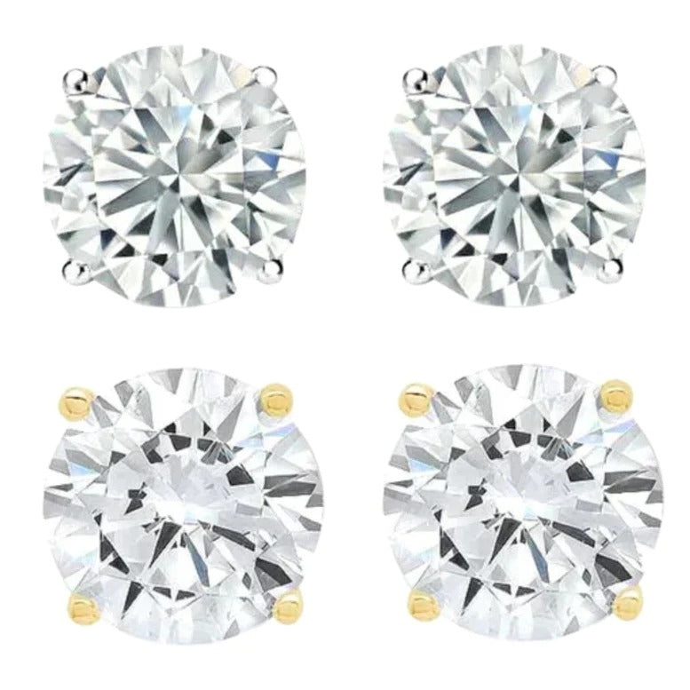 14k White And Yellow Gold 1/4 Carat Solitaire Created Diamond 2 Pair Round Stud Earrings Image 1