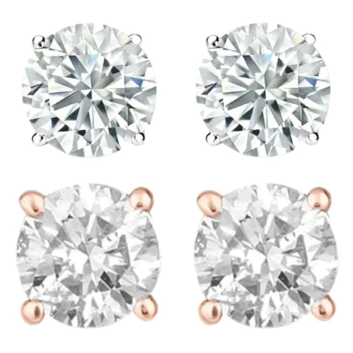 14k White And Rose Gold 1/2 Carat Solitaire Created Diamond 2 Pair Round Stud Earrings Image 1