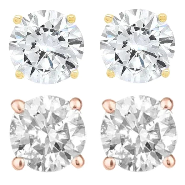 14k Yellow And Rose Gold 1/2 Carat Solitaire Created Diamond 2 Pair Round Stud Earrings Image 1