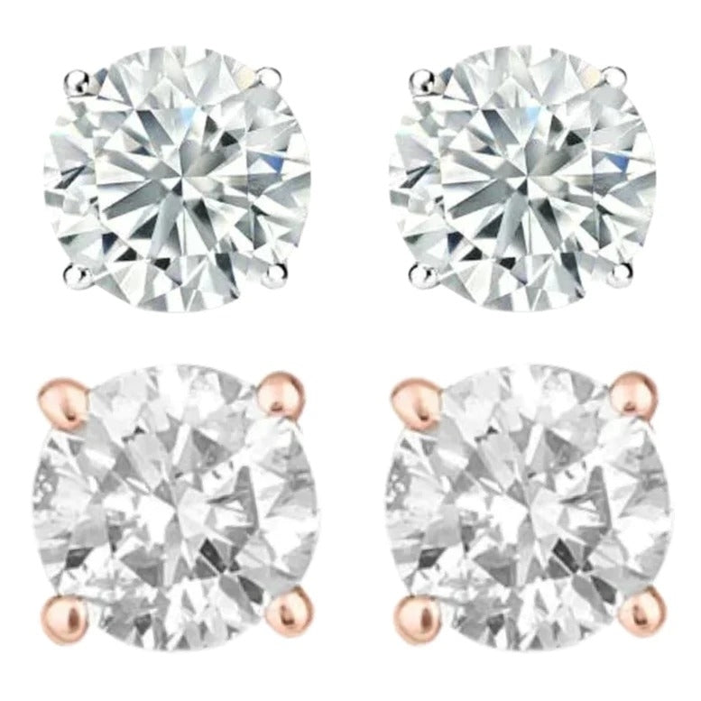 14k White And Rose Gold 1/4 Carat Solitaire Created Diamond 2 Pair Round Stud Earrings Image 1