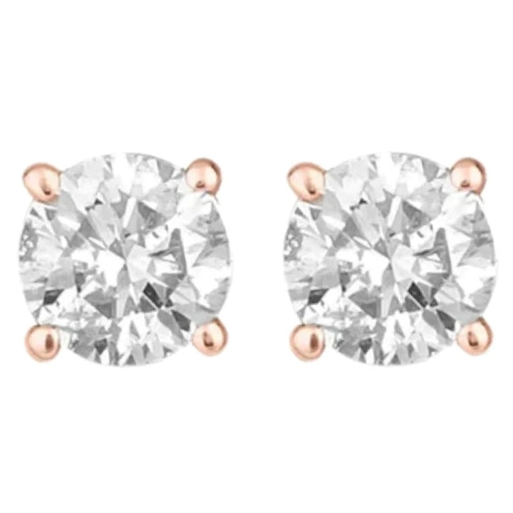 14k Yellow And Rose Gold 1/4 Carat Solitaire Created Diamond 2 Pair Round Stud Earrings Image 3