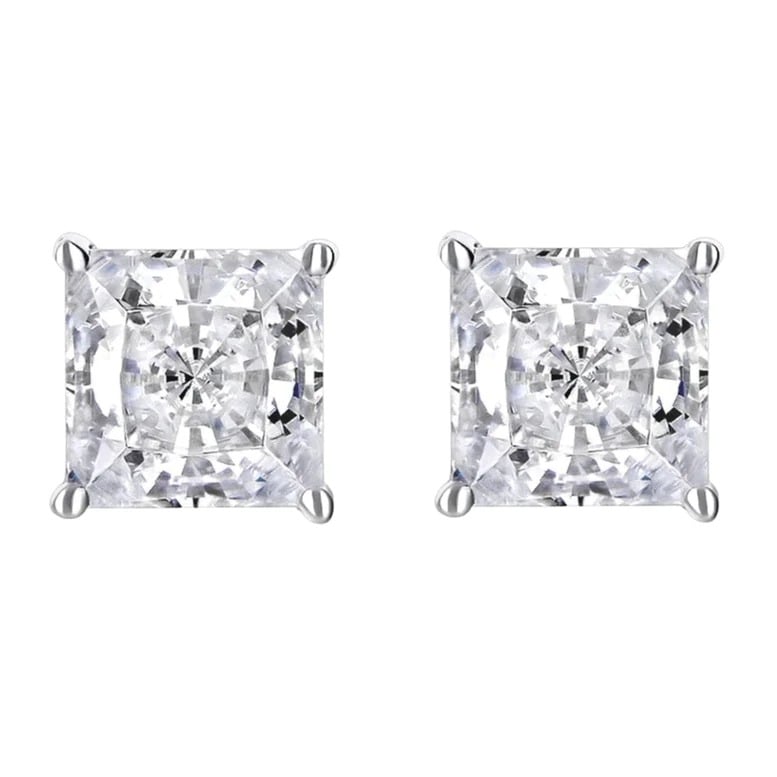 14K White Yellow Gold 1/2 Carat Princess Solitaire Created Diamond Stud Earrings Image 2