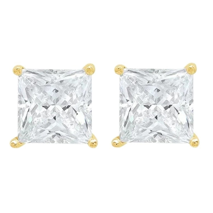 14K White Yellow Gold 1/2 Carat Princess Solitaire Created Diamond Stud Earrings Image 3