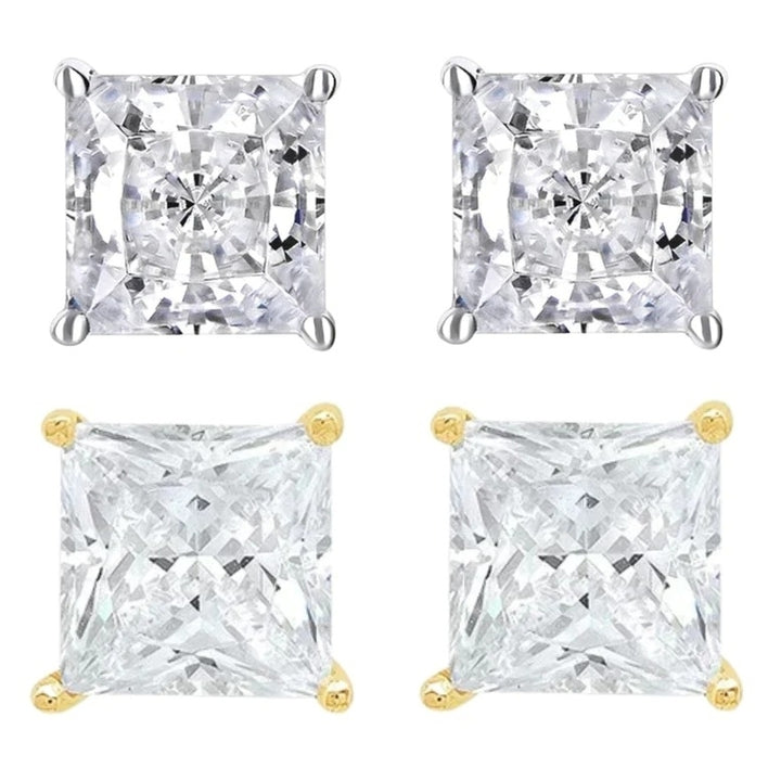 14k White Gold Yellow Gold 1/4 Carat Princess Stud Earrings Created Diamond Set Image 1