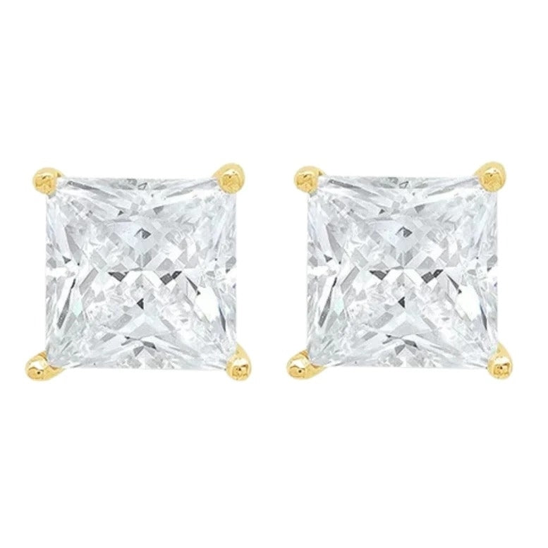 14k Yellow Rose Gold 1/2 Carat Solitaire Created Diamond Princess Stud Earrings Image 2