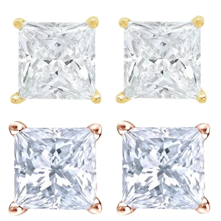 14k Yellow Rose Gold 1/4ct Solitaire Diamond Princess Stud Earrings Gift Boxed Image 1