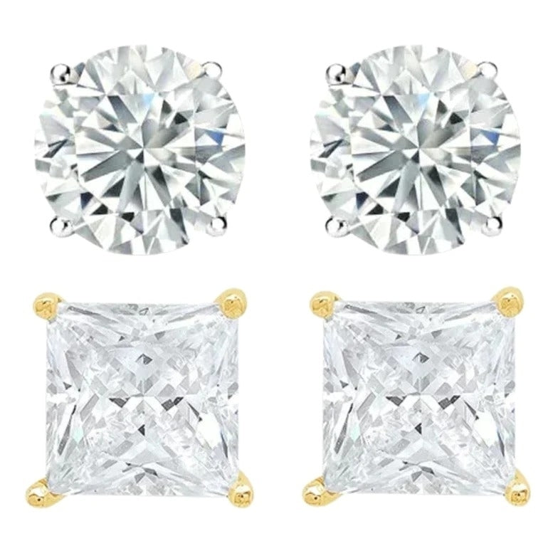 14k White Yellow Gold 1/4ct Solitaire Created Diamond Stud Earrings Round Princess Image 1