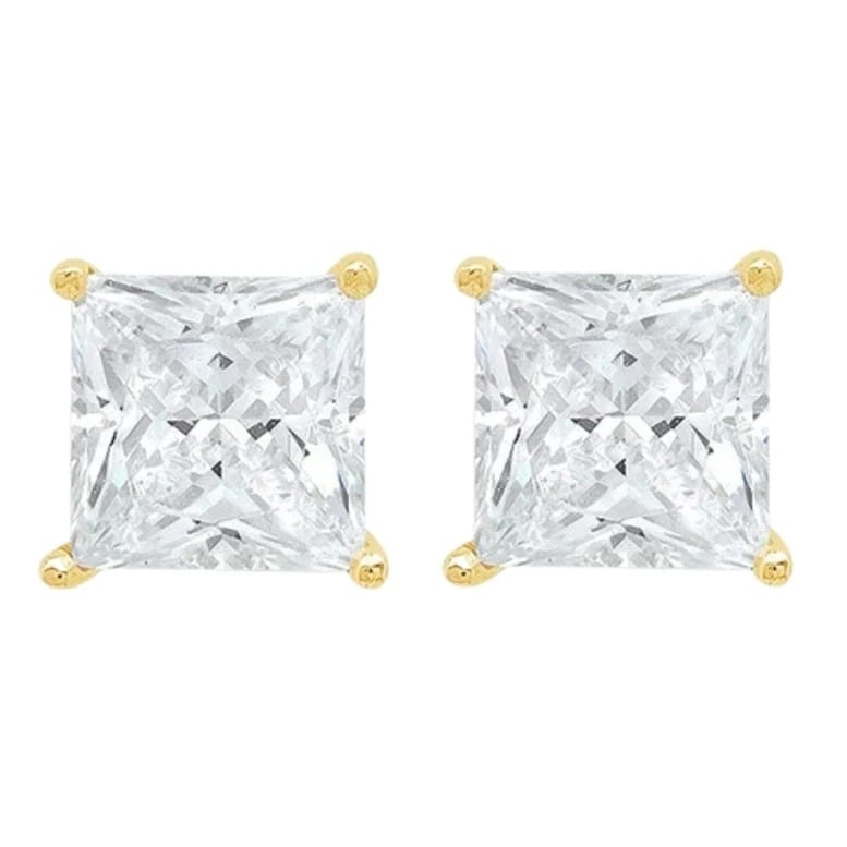 14k White Yellow Gold 1/4ct Solitaire Created Diamond Stud Earrings Round Princess Image 3