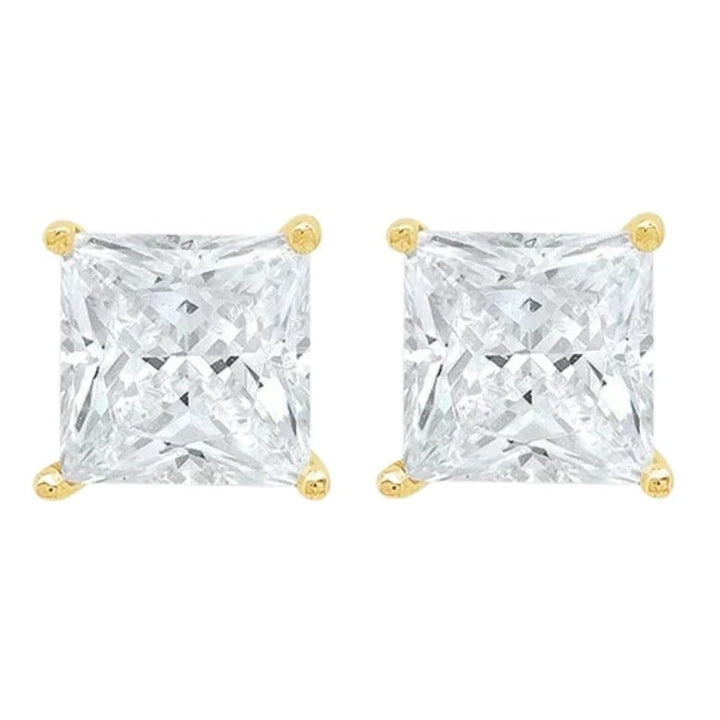 14k White Yellow Gold 1/4ct Solitaire Created Diamond Stud Earrings Round Princess Image 3