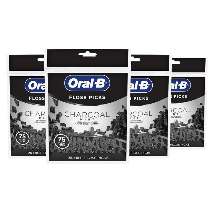 Oral B Charcoal Infused Mint Dental Floss Picks75 CountPack Of 4 Image 1