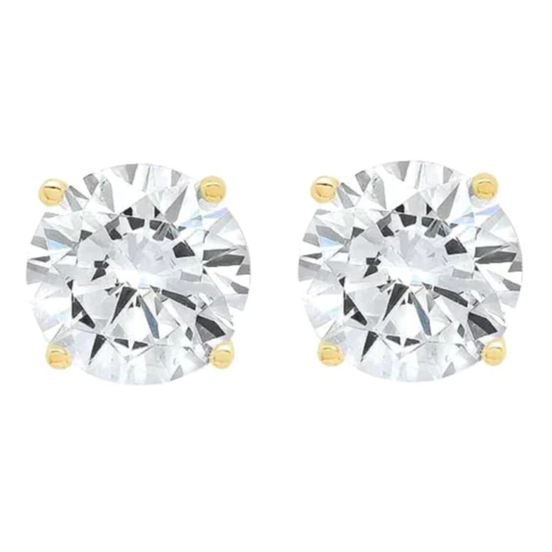 14k Yellow Rose Gold 1/2ct Created Diamond Round Princess Stud Earrings Gift Boxed Image 2