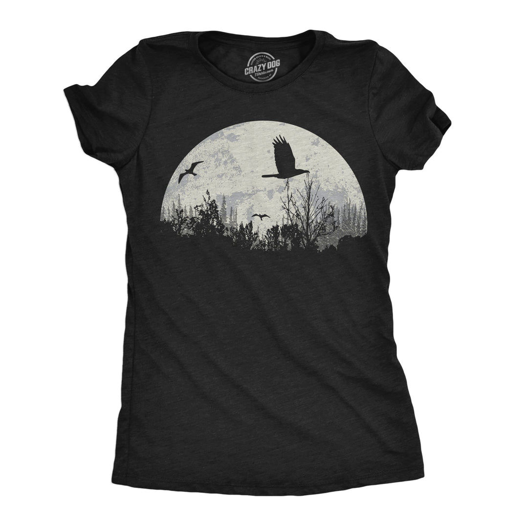 Womens Funny T Shirts Moon Birds Creepy Graphic Tee For Ladies Image 1