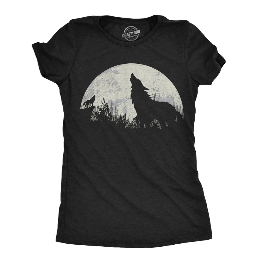 Womens Funny T Shirts Moon Wolves Novelty Graphic Tee For Ladies Image 1