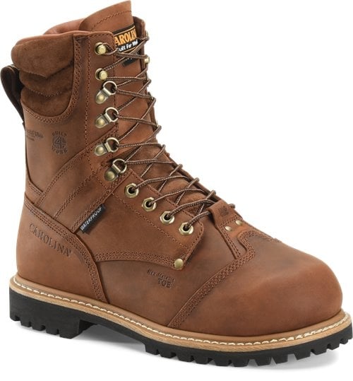 CAROLINA Mens 8" Metpro Hardrock Composite Toe Internal Metatarsal Guard Waterproof Insulated Work Boot Brown - CA7921 Image 1