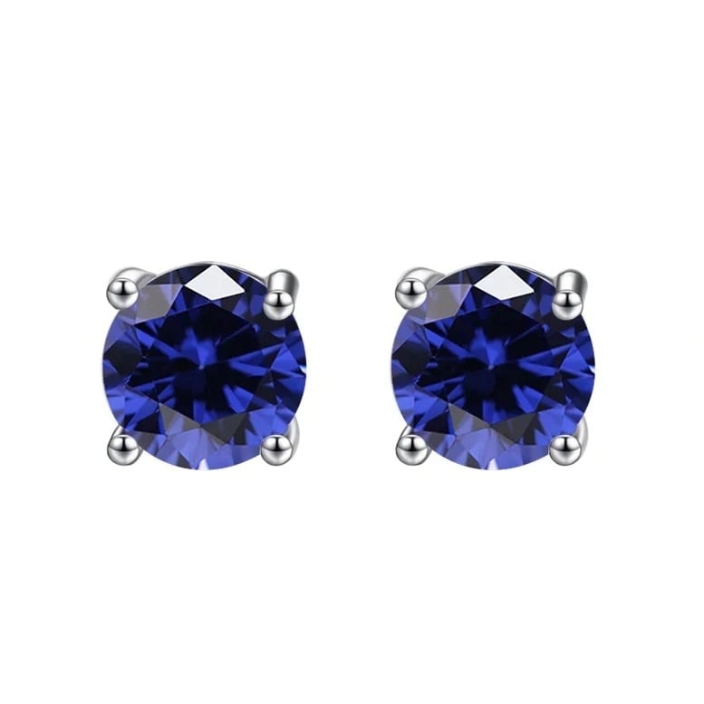 Paris Crystals 24k White Gold Blue Sapphire Round Stud Earrings 2 Cttw Image 1