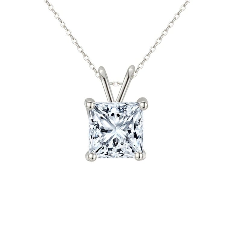 Paris Jewelry 18k White Gold 1 Carat Square Cut Moissanite Pendant Necklace Image 1