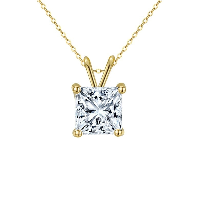 Paris Jewelry 18k Yellow Gold 1 Carat Moissanite Square Cut Pendant Necklace Image 1