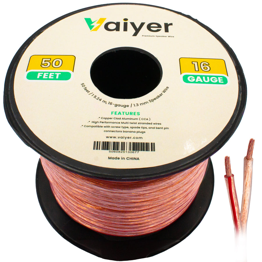 16 Gauge Speaker Wire Cable 50 ft CCA High-Performance Stereo Wire for Audio Image 1