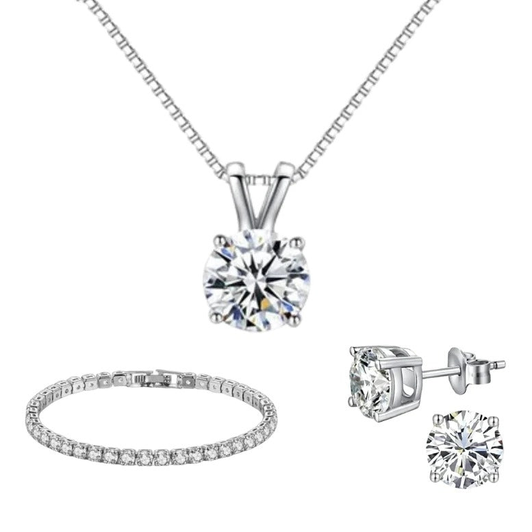 Paris Jewelry 18K White Gold Plated 3 Piece Created White Sapphire Set Image 1