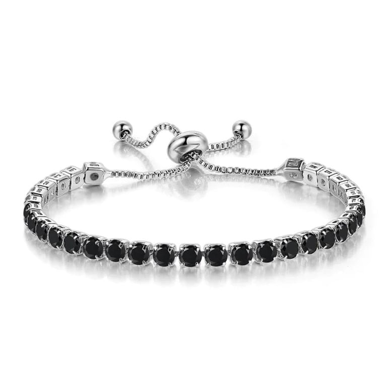 10k White Gold Plated Adjustable Tennis Bracelet 6 Cttw Created Black Sapphire Image 1