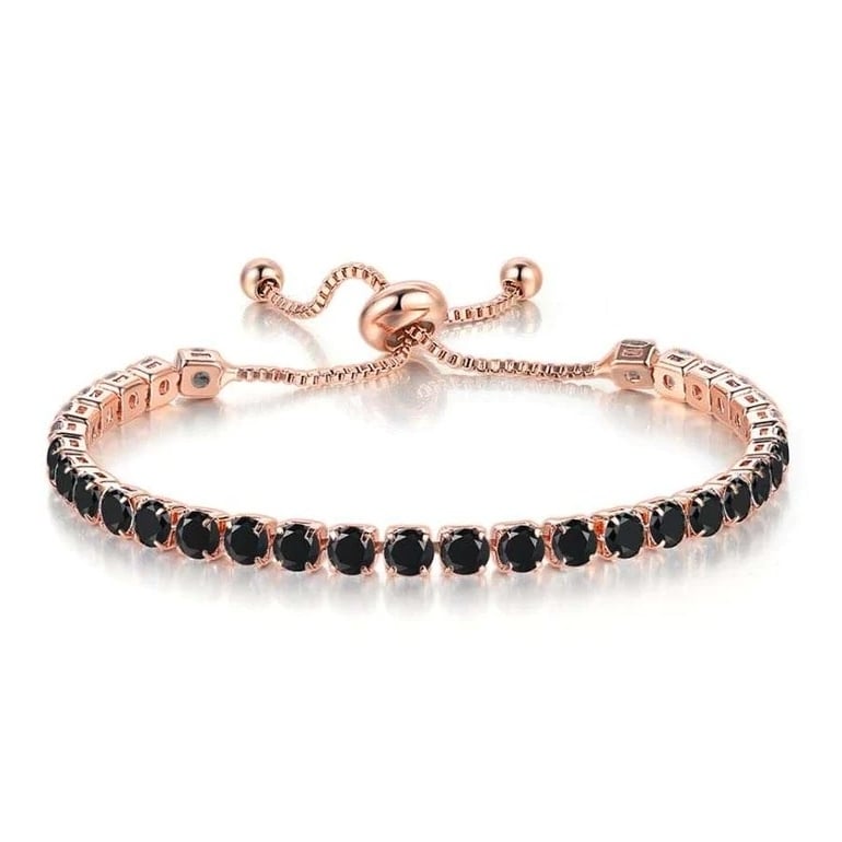 10k Rose Gold 6 Cttw Created Black Sapphire Round Adjustable Tennis Plated Bracelet Image 1