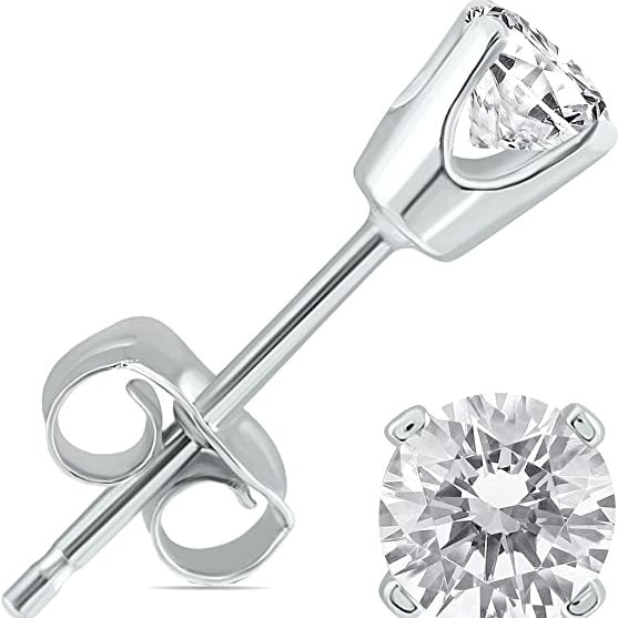 Paris Jewelry 14k White Gold 1/4Ct Round Created Diamond Stud Earrings Image 1