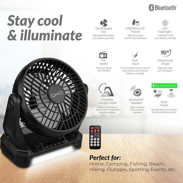 Supersonic Solar Powered Bluetooth Speaker with Fan LED Flashlight Model SC-1076ERF Image 7