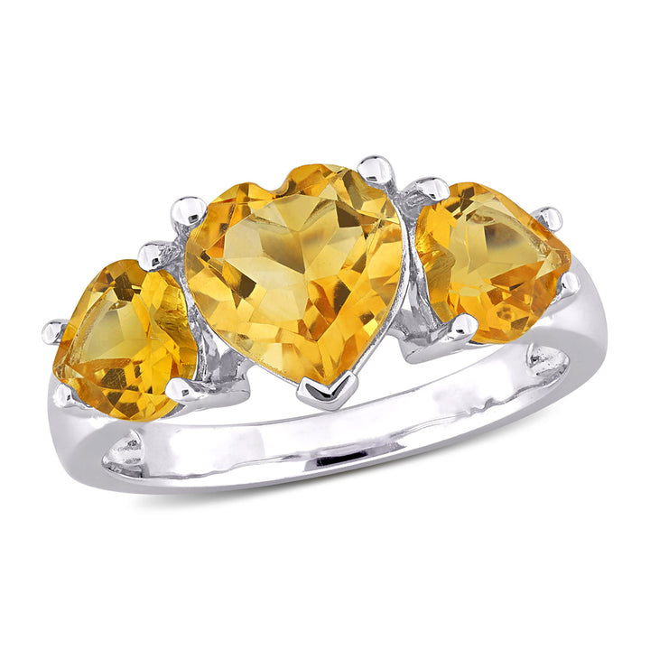 3.00 Carat (ctw) Citrine Heart Three Stone Ring in Sterling Silver Image 1