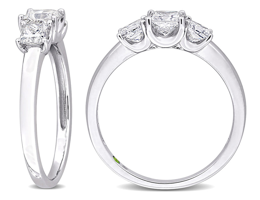 1.00 Carat (ctw VS1-VS2G-H) Lab-Grown Princess Diamond Three Stone Ring in 14K White Gold Image 2