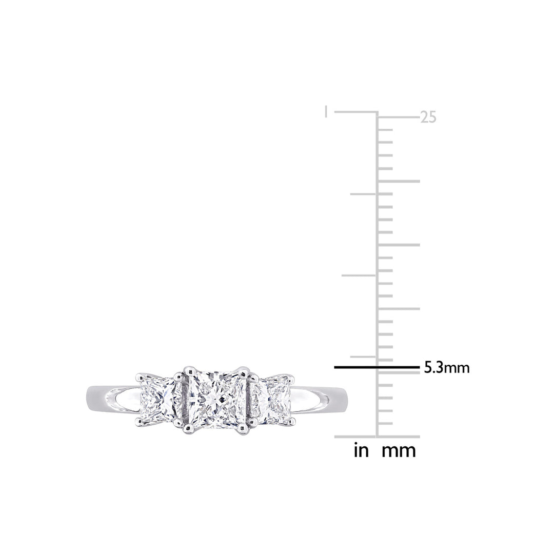 1.00 Carat (ctw VS1-VS2G-H) Lab-Grown Princess Diamond Three Stone Ring in 14K White Gold Image 4