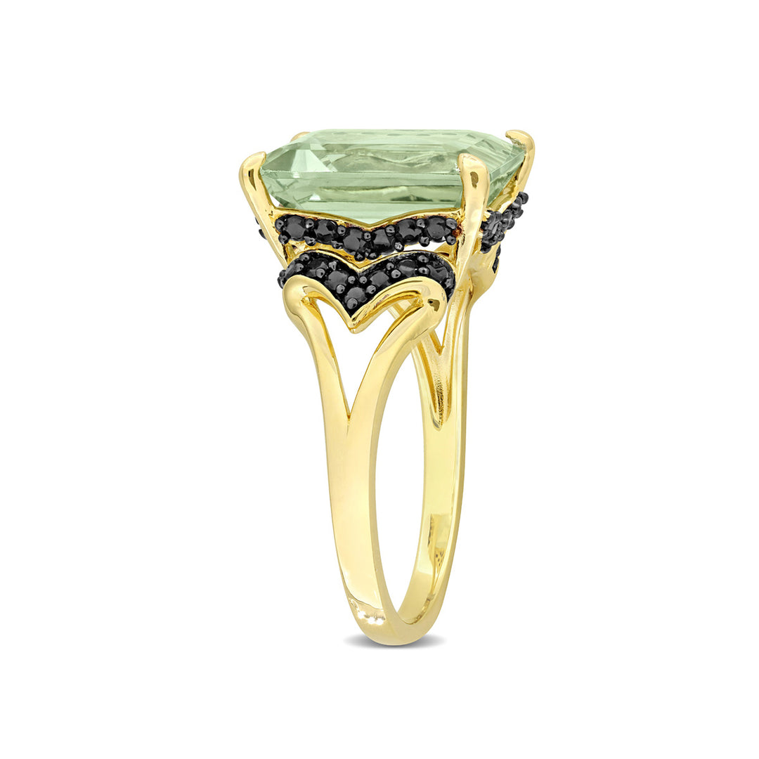 5.81 Carat (ctw) Green Quartz and Black Sapphire Ring in Yellow Sterling Silver Image 2