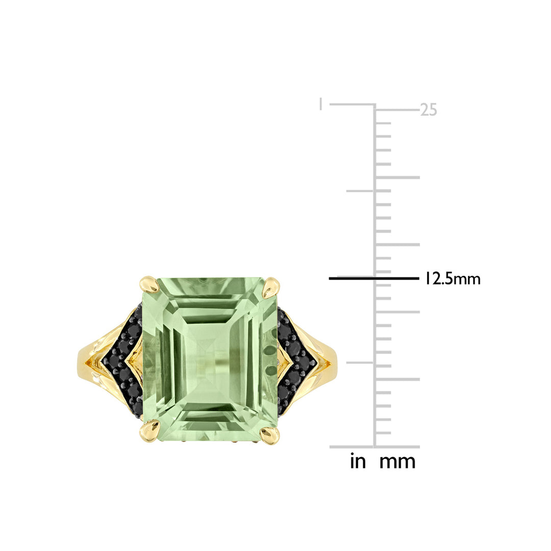 5.81 Carat (ctw) Green Quartz and Black Sapphire Ring in Yellow Sterling Silver Image 3