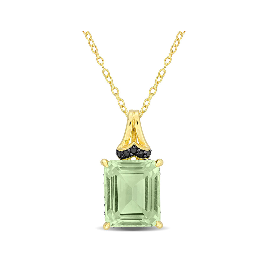 5.64 Carat (ctw) Green Quartz and Black Sapphire Pendant Necklace Yellow Plated Sterling Silver with Chain Image 1