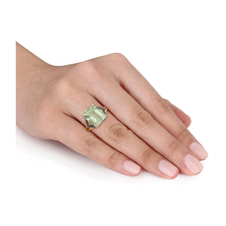 5.81 Carat (ctw) Green Quartz and Black Sapphire Ring in Yellow Sterling Silver Image 4