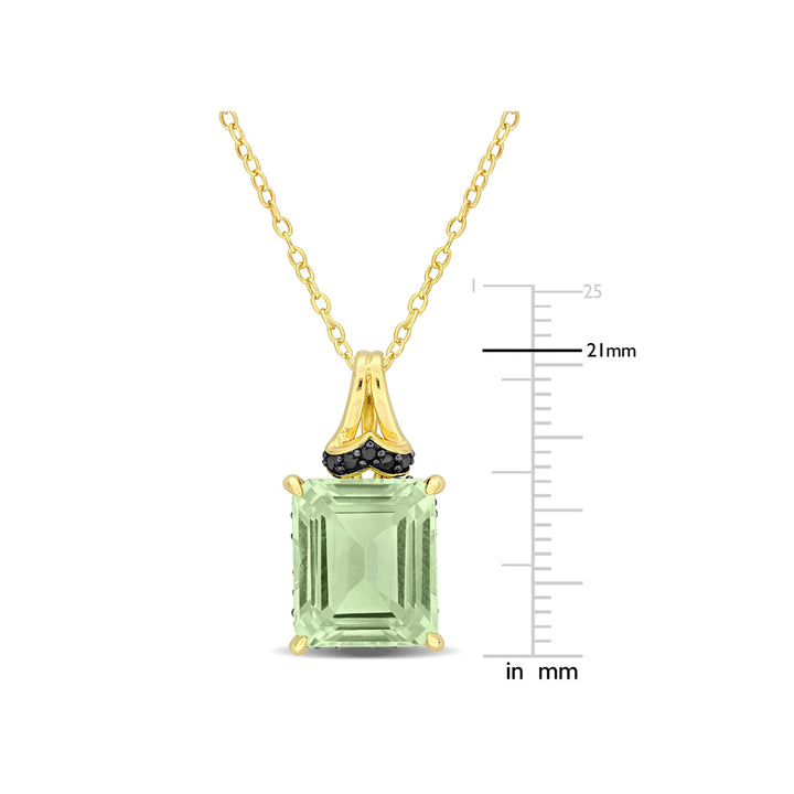 5.64 Carat (ctw) Green Quartz and Black Sapphire Pendant Necklace Yellow Plated Sterling Silver with Chain Image 2