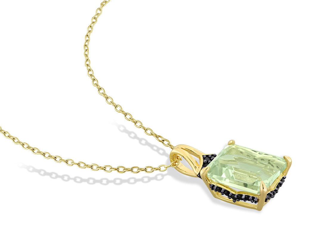 5.64 Carat (ctw) Green Quartz and Black Sapphire Pendant Necklace Yellow Plated Sterling Silver with Chain Image 3