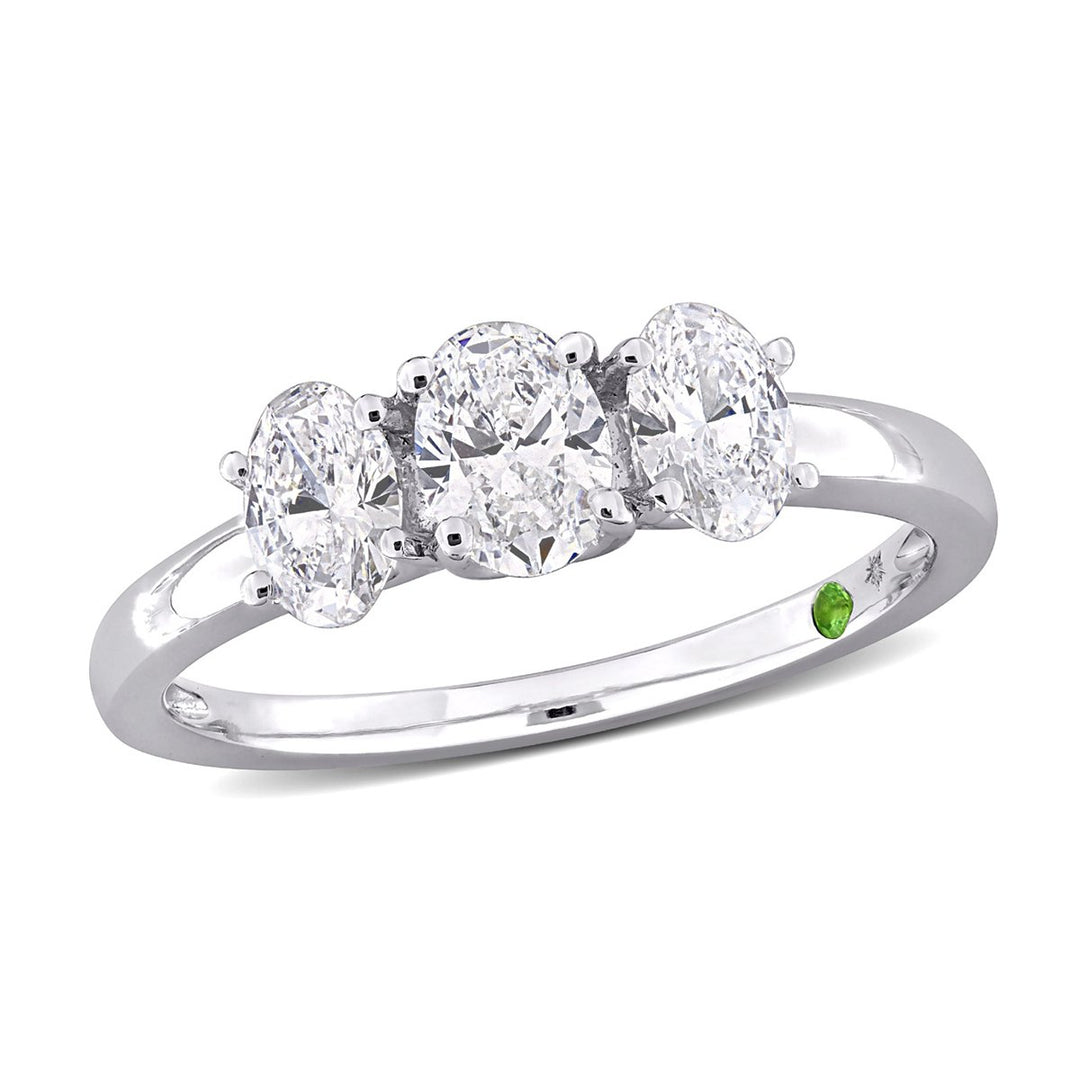 1.00 Carat (ctw VS1-VS2 G-H) Lab-Grown Oval Diamond Three Stone Ring in 14K White Gold Image 1