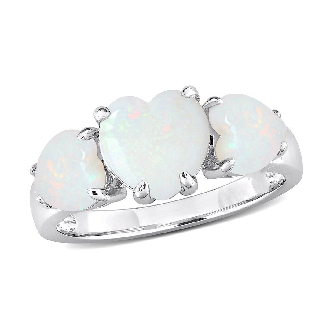 2.22 Carat (ctw) Opal Heart Three Stone Ring in Sterling Silver Image 1