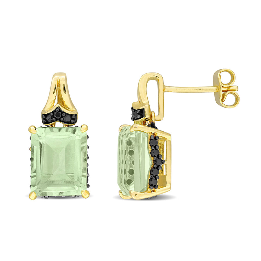 6.87 Carat (ctw) Green Quartz and Black Sapphire Earrings in Yellow Plated Sterling Silver Image 1