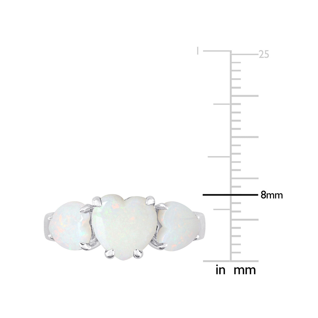 2.22 Carat (ctw) Opal Heart Three Stone Ring in Sterling Silver Image 4